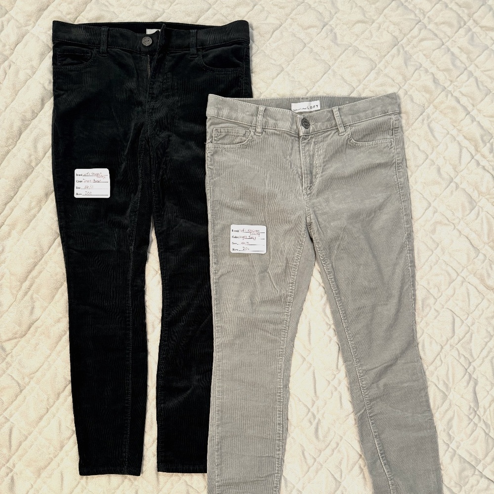 Bundle: LOFT Modern Skinny Corduroy Pants – Size 26/2 (Dark Green & Light Grey)